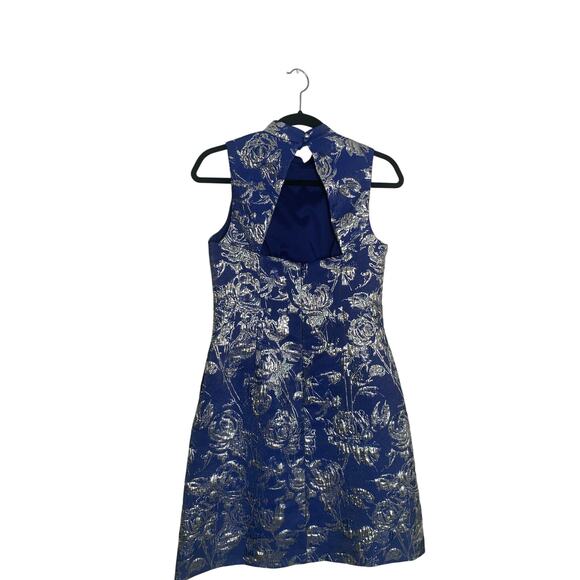 Aidan Mattox Women'S Blue Metallic Mock-Neck Sleeveless Party Dress Size 6 - Picture 4 of 6